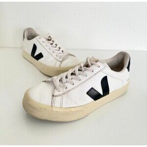 Veja Campo Leather Sneakers Minimalist White Black Logo School Low Top Women's 7
